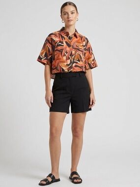 Shore Tropical Print Cropped Button Down Shirt NWT